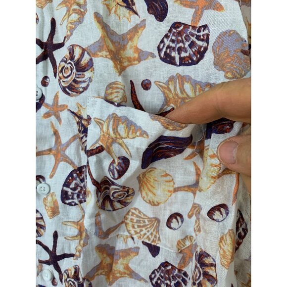 Saks Fifth Avenue Mens XL Seashell Print Linen Shirt 100% Linen RII10582 GUC - Picture 9 of 10